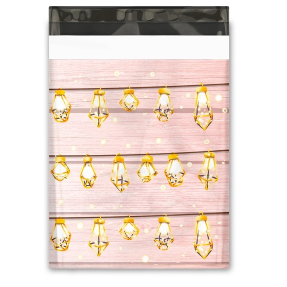 Set of 20 Fairy Lights Poly Mailers 10x13 Pink Wood Design Shipping Whimsical - Picture 2 of 2